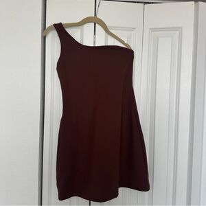 GIRLFRIEND COLLECTIVE ONE SHOULDER BROWN ATHLETIC DRESS SIZE MEDIUM
